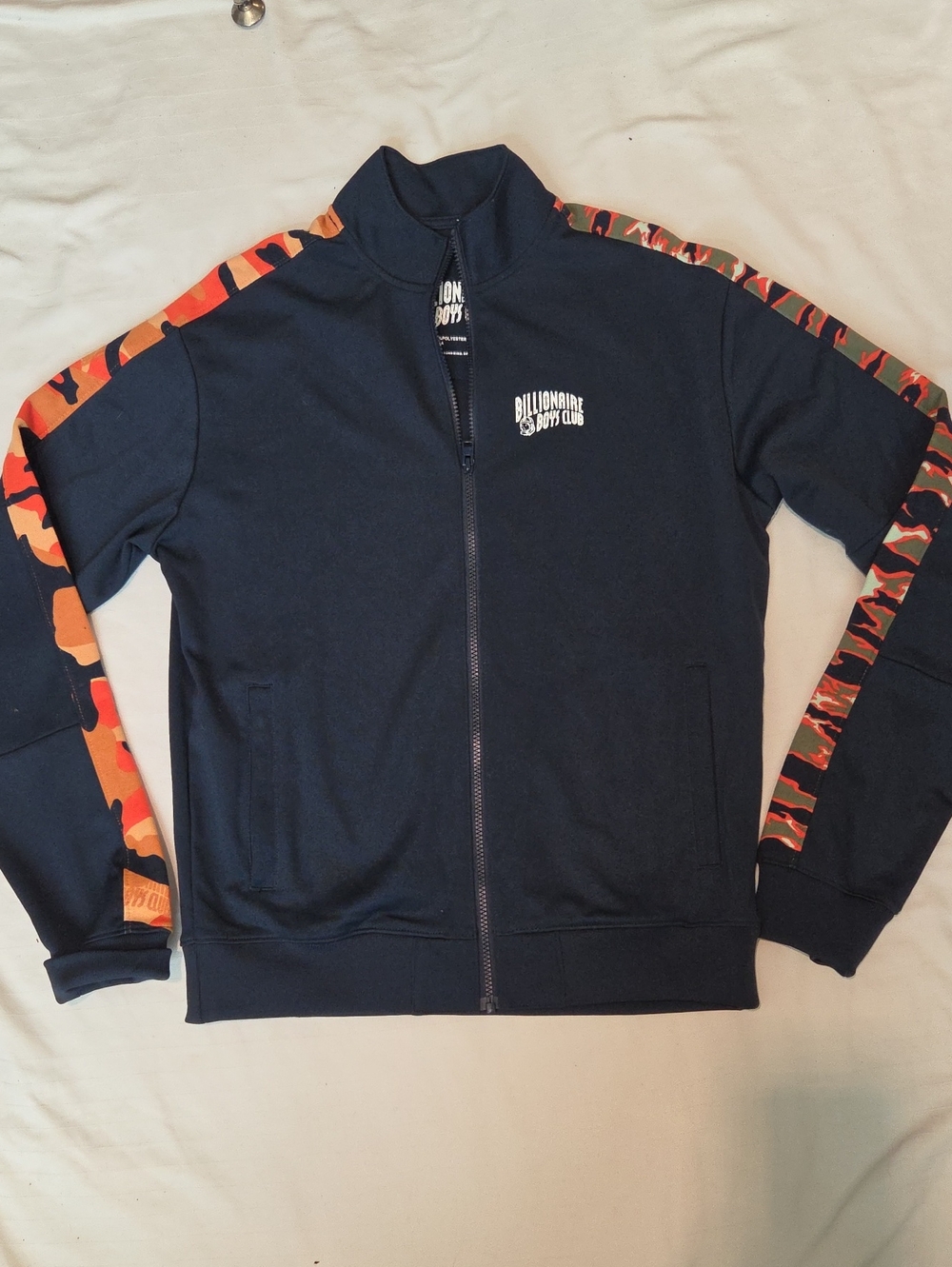 Billionaire Boys Club Navy Zip Track Jacket with Orange Camo Accents SzM